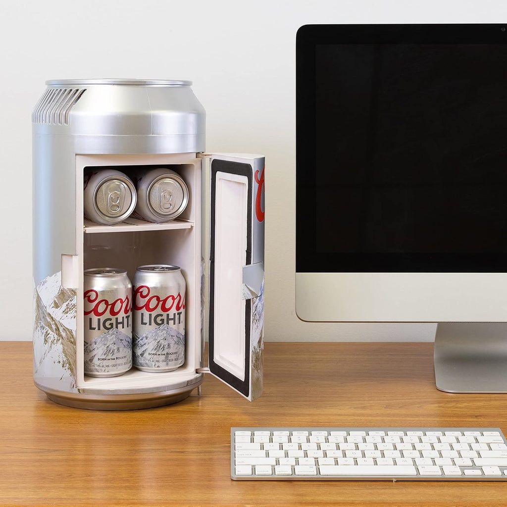 Coors Light Mini Fridge - Refrigerator for Bedroom Office, Portable Table Top Beverage Cooler, 12V 110V Refrigerador