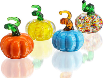 Blown Glass Pumpkin Figurines Fall Thanksgiving Centerpiece Decor - Set of 4