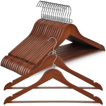 Wooden Hangers 30 Pack, Space Saving Coat Hanger with 360° Swivel Cascading Loop Hook, Non Slip Pants Bar and