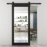 36 in. x 84 in. Mirrored Glass Black MDF Interior Sliding Barn Door with Hardware Kit and Door Handl