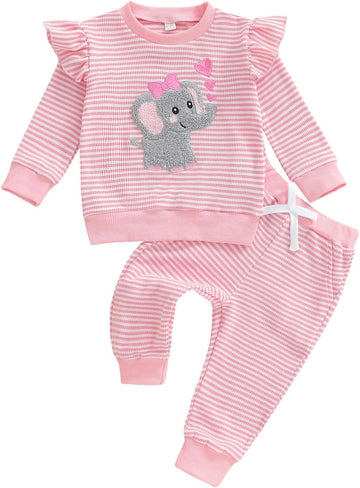Newborn Toddler Baby Girl Outfit Ruffle Shirt and Pants Clothes
