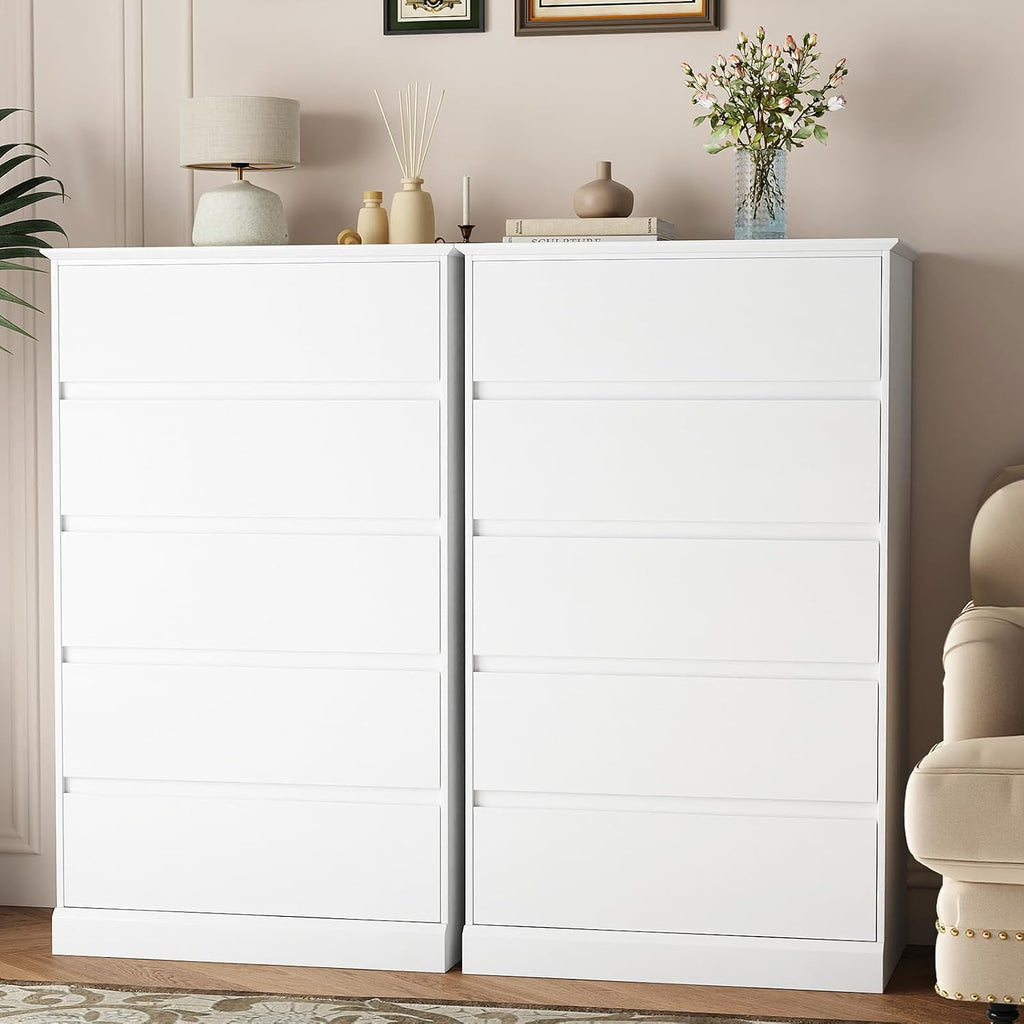 Dresser , Modern Tall White 5 Drawer Dresser, Modern Wood Chest of Drawers