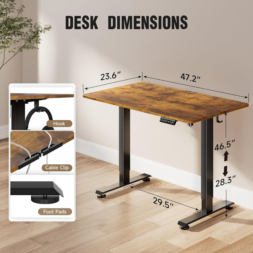 47.2" Standing Desk, Adjustable Height Office Desk with Wood Desktop, Computer Table Work, Study and Gaming