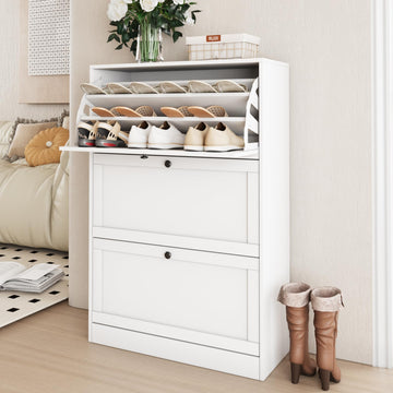 Shoe Storage Cabinet with 3 Flip Drawers, Shoe Cabinet with 3-Tier Shoe Rack & Adjustable Shelves, Shoe Organizer