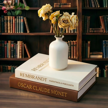 Decorative Faux Books Set of 2, Coffee and Cream | Textured Stripes, Neutral Aesthetic, For Shelf Styling, Living