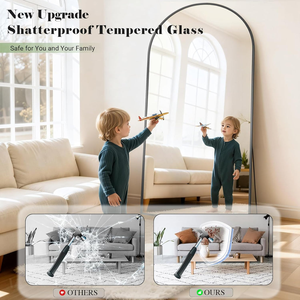 57" x 20" Arched Full Length Mirror - Wall Mounted/Floor Mirror Aluminum Alloy Frame Full Body Mirrors Living Room