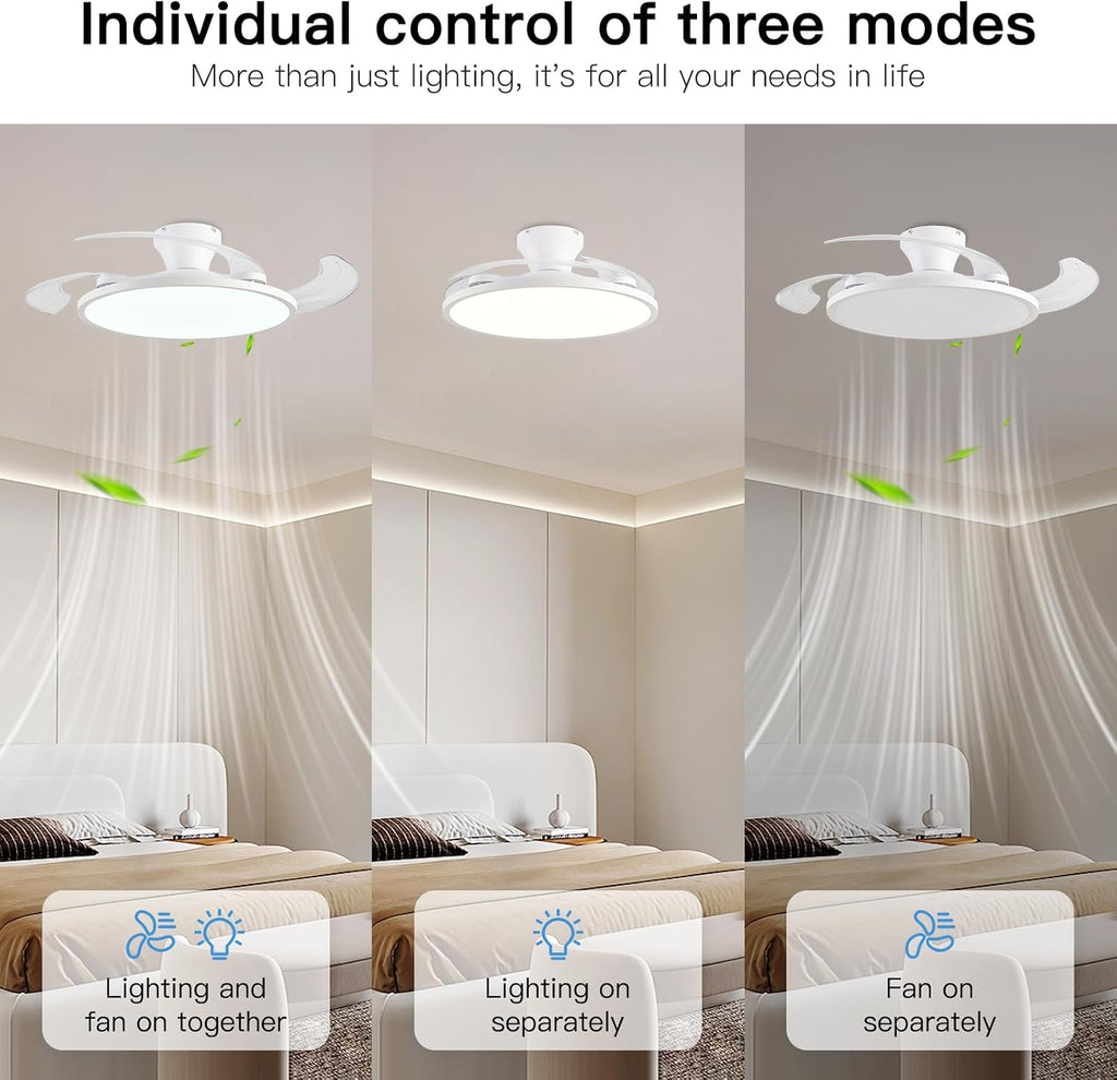 Retractable Ceiling Fan with Lights,42 Inch Low Profile Ceiling Fan with Remote Control,Retractable Blades,Dimmable