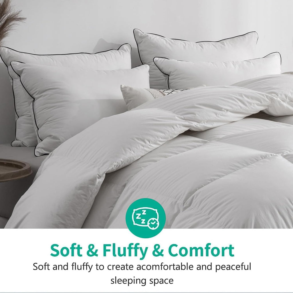 Twin Feathers Down Comforter - Ultra Soft All Seasons 100% Organic Cotton Duvet Insert Medium Warm Quilted Bed