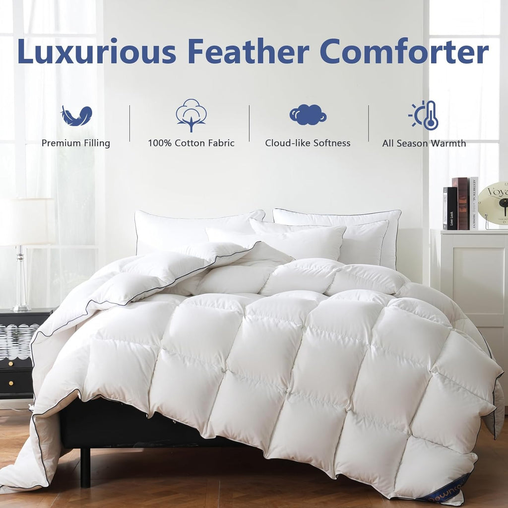 Feather Down Fiber Comforter Full, 100% Cotton Ultra Soft Fluffy Duvet Insert Full