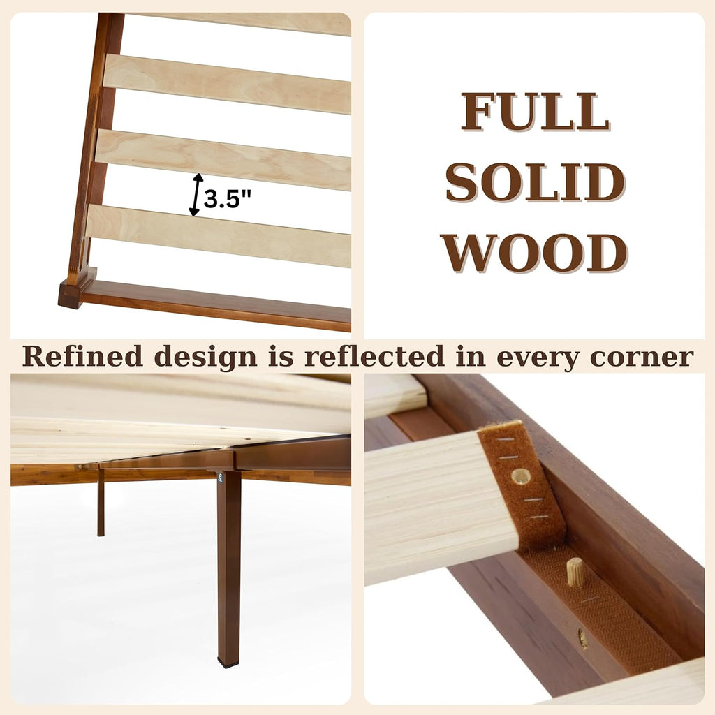 15-Inch Solid Wood Queen Platform Bed Frame - Japanese Joinery, Minimalist Style - Wood Slats, Easy Assembly