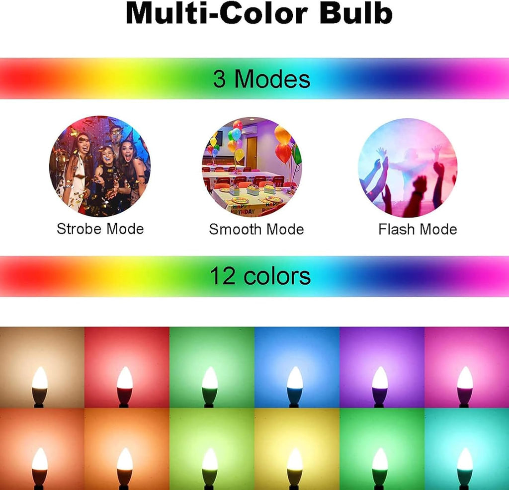 E12 LED Candelabra Light Bulbs 5W, Set of 6 Color Changing Candle Bulbs,Small Base B11 40W Incandescent Equivalent