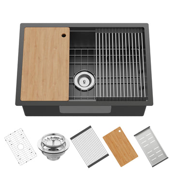 28x19 Black Stainless Steel Kitchen Sink Workstation, Undermount, Single Bowl