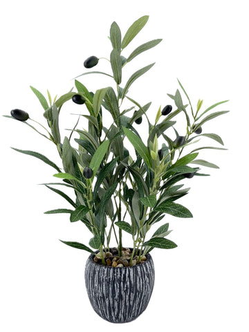 Olive Branches Artificial Plants Décor Indoor 17.72'' Tall Fake Olive Branch with Rustic Black Cement Planter for