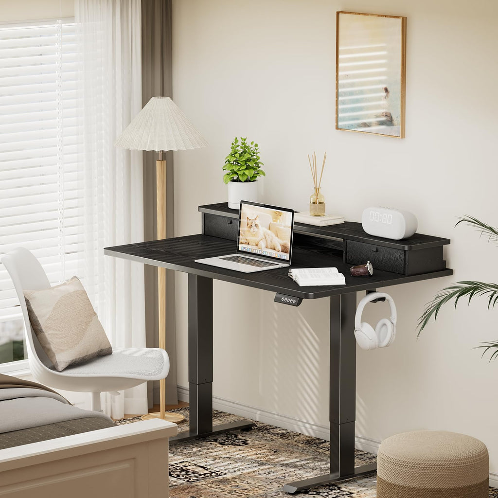 47x28 in Electric Standing Desk with Drawers, Adjustable Table, Black