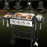 4-Burner Propane Gas Griddle, 40,000 BTU Flat Top Grill with Foldable Side Tables and Wheels, 291 Sq. In. Cooking Area