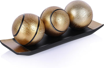 Decorative Tray with Balls Set, Black Gold Decor Orbs TV Stand, Coffee Table Centerpiece, Elegant Orbs Decorative