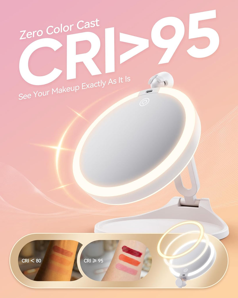 Travel Makeup Mirror with Lights 2026 New, 1X/5X Magnification Double Sided Lighted Mirror, 3 Color