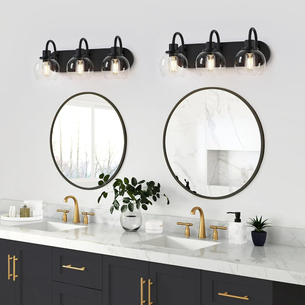 Bathroom Vanity Light,Modern 3-Light Bathroom Lighting Fixtures Over Mirror with Clear Glass Shade and Metal