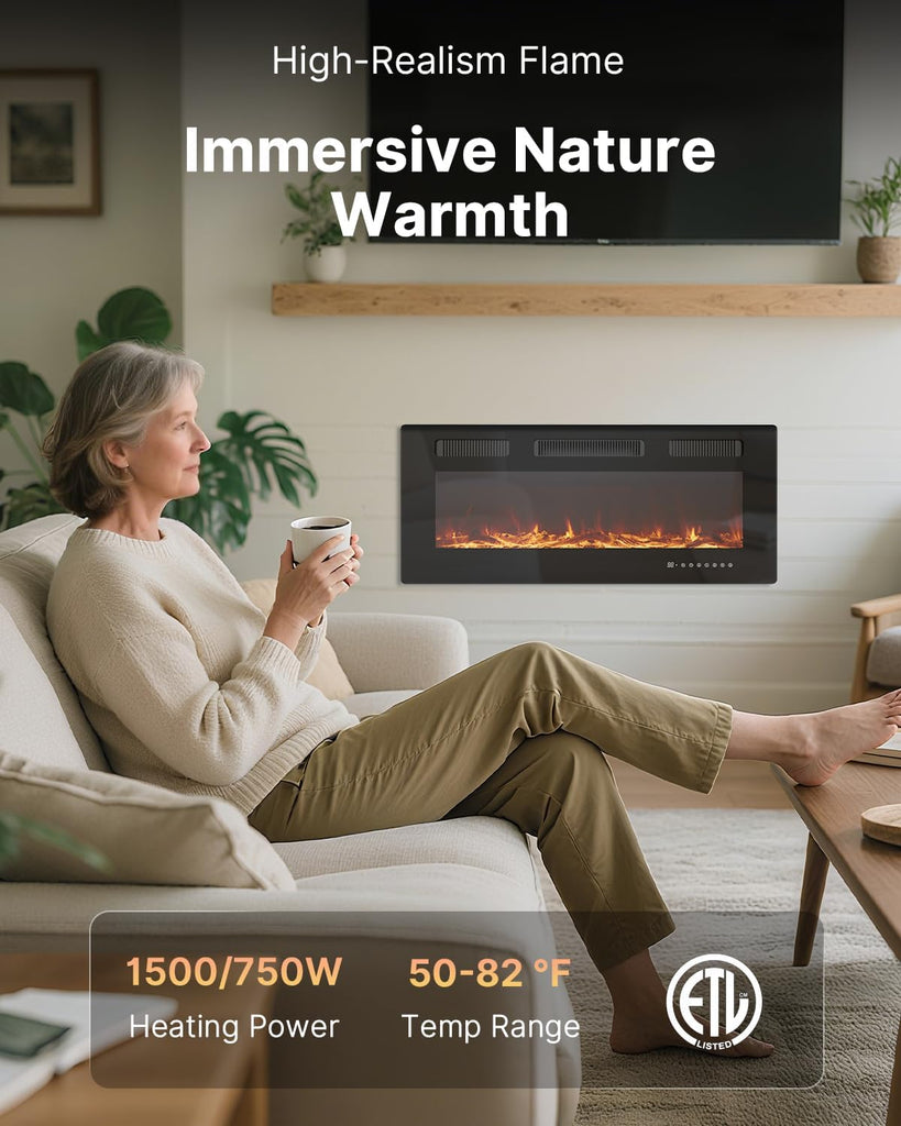 Electric Fireplace 40 Inch with 3 Remotes