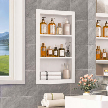 14x24'' Recessed Medicine Cabinet, Medicine Cabinet No Mirror, Soild Wood Recessed Wall Niche with 3-Tiers Shelves