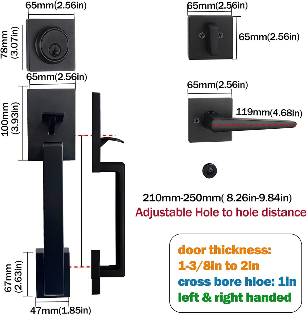 Matte Black Double French Door Handle Set, Halifax Exterior Door Lockset with Deadbolt&Lever - Door Handleset