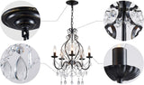 5-Lights Crystal Chandelier, Farmhouse Pendant Light Fixtures, H24 x D17,Chain Adjustable Max 59", Black Finish A109-B08MKLCXT3