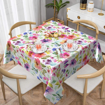 Spring Tablecloth 54×54 Inch Square Watercolor Floral Table Cloth Water-Resistant Spill-Proof Washable Fabric