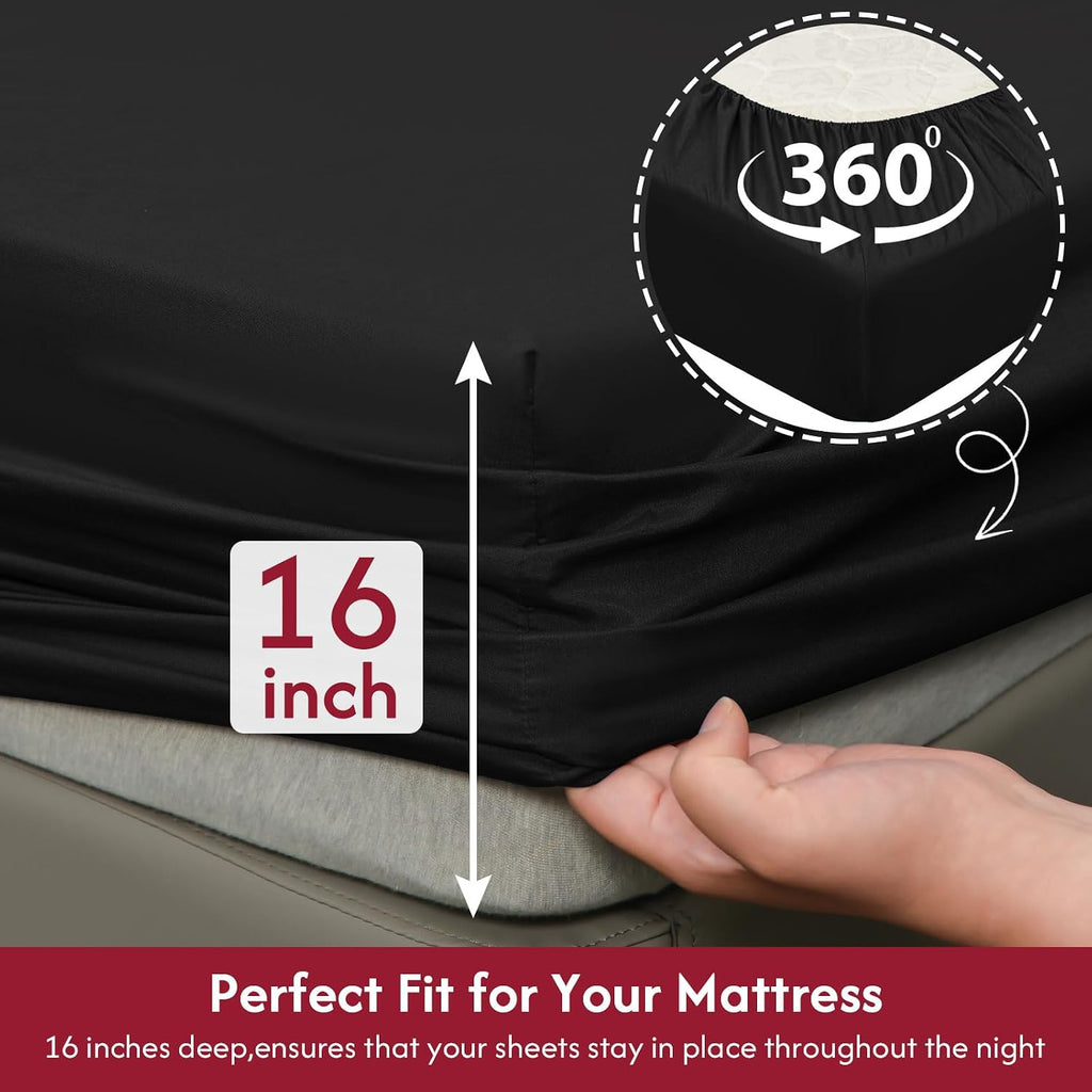 Twin Sheet Set - 4 Piece Hotel Luxury Wrinkle-Free Microfiber Sheet, Oeko-TEX Certified, Breathable & Elastic, 16" - Set of 4