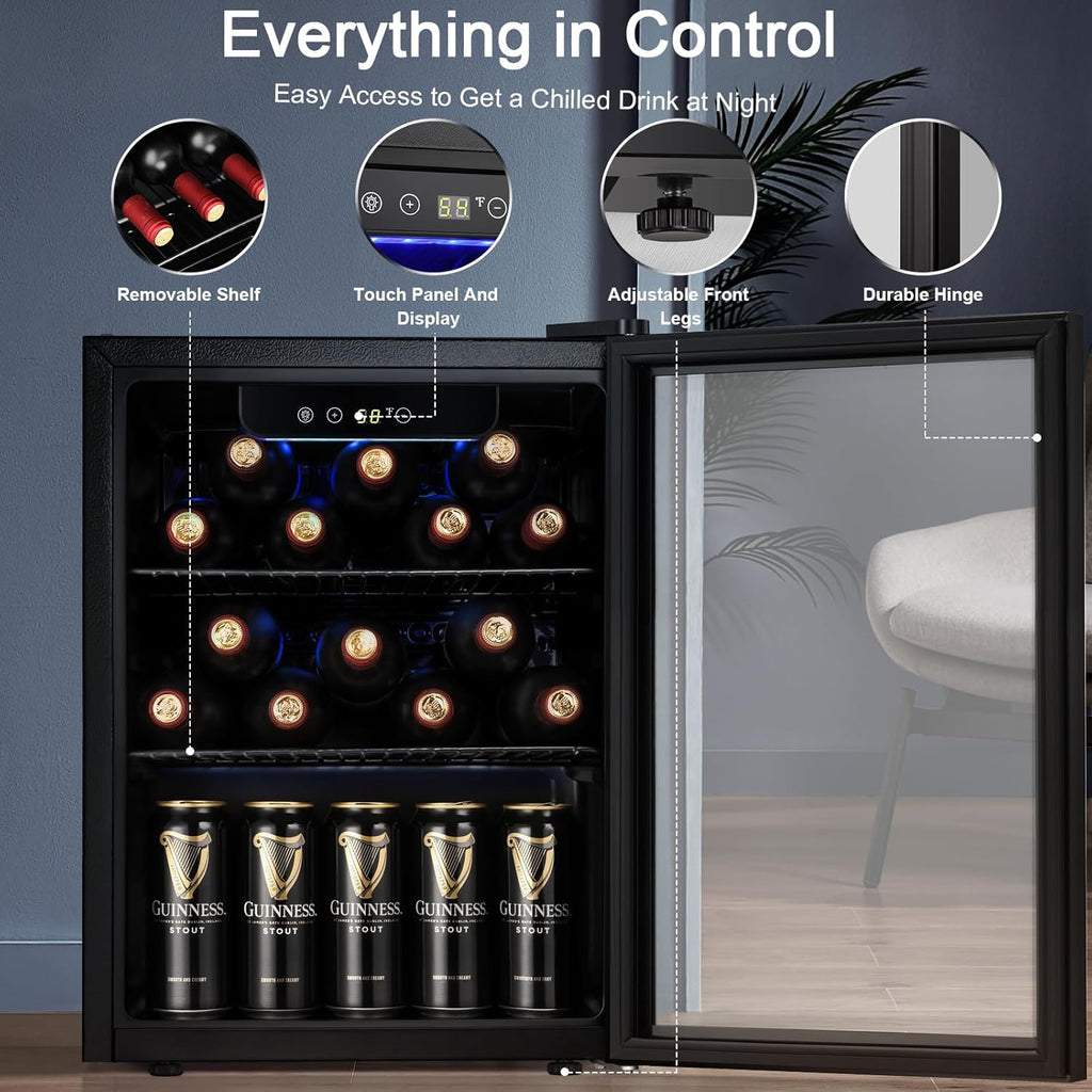 Beverage Refrigerator Cooler 68 Can, Mini Fridge with Glass Door for Beer Drinks