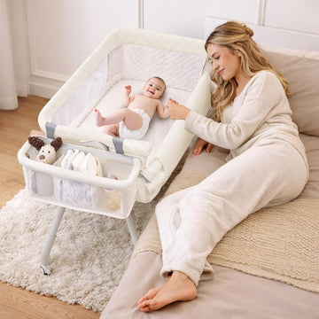 Bassinet Bedside Crib for Newborn 4-in-1 Baby Bassinet Bedside Sleeper | Mesh & Mattress, Easy Move Crib for Newborns