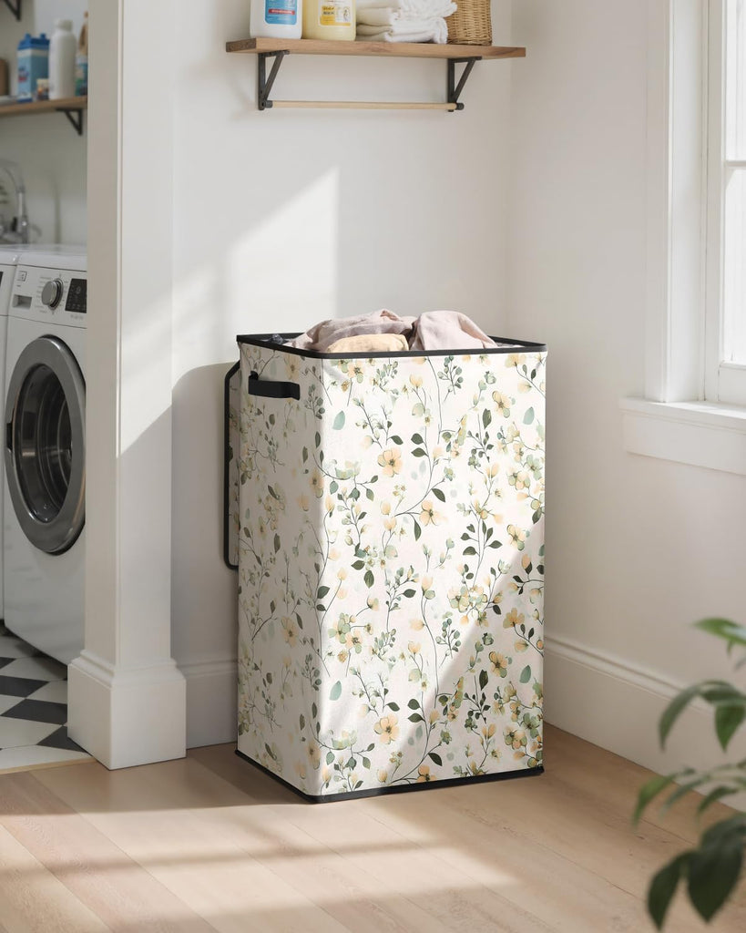 Laundry Hamper with Lid, 90L Tall & Large Floral Laundry Basket, Collapsible Clothes Hamper with Removable Bag, Dirty