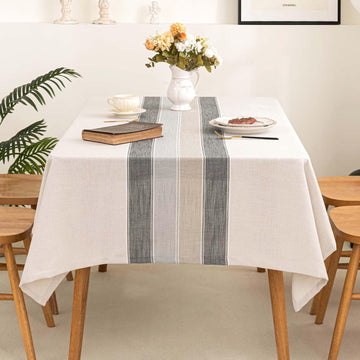Rectangle Table Cloth Cotton Linen Waterproof Embroidery Tablecloth Rustic Farmhouse Style for Indoor Outdoor Dinning