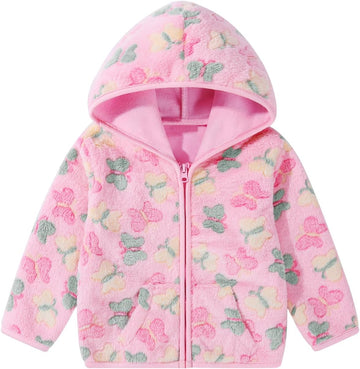Toddler Baby Girls Thick Fleece Hoodie Jacket Zip Fuzzy Outerwear Coat