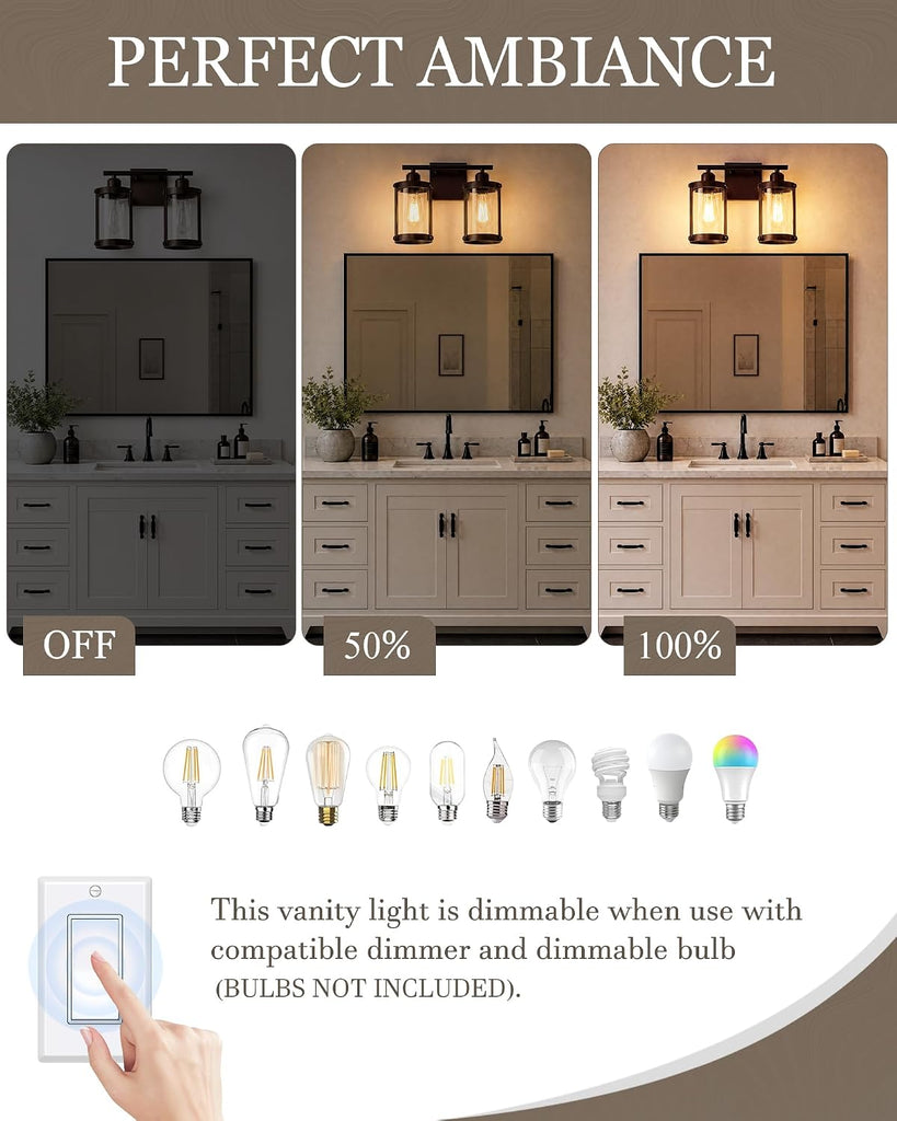 2-Light Oil Rubbed Bronze Bathroom Light Fixtures, 13.8 Inch Modern Bathroom Vanity Lighting Fixtures Over Mirror