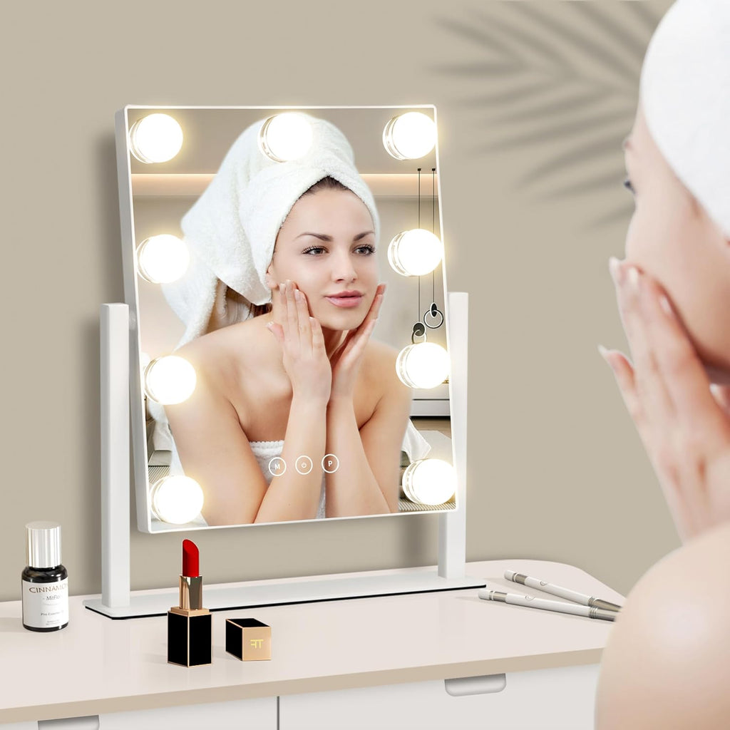 Vanity Mirror with Lights, Makeup Mirror with Lights,3 Color Lighting Modes Detachable 10X Magnification Mirror Touch