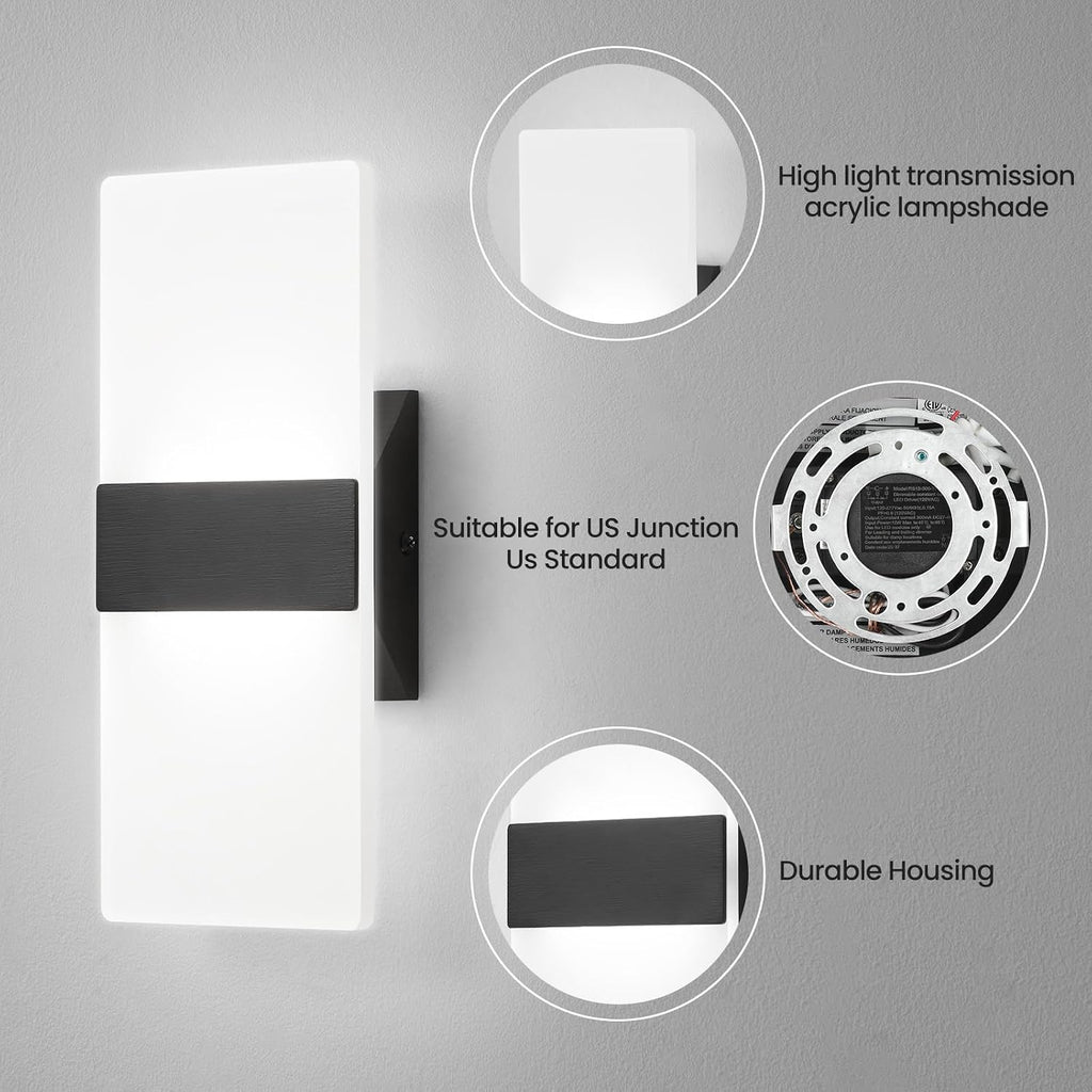 Modern LED Wall Sconces Set of Two, Dimmable Indoor Wall Lights, 5CCT 2700K-5000K Adjustable, Hardwired Acrylic Wall