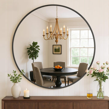 Bathroom Mirror for Wall, 24 Inch Round Mirror, Matte Black Metal Framed Circle Vanity Mirror Bedroom Living Room