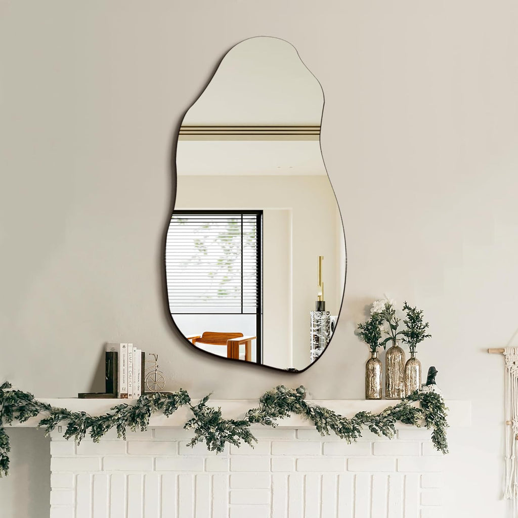 32'' x 18'' Irregular Asymmetrical Wall Mirror Bathroom Entryway, Modern Decorative Mirror Hanging