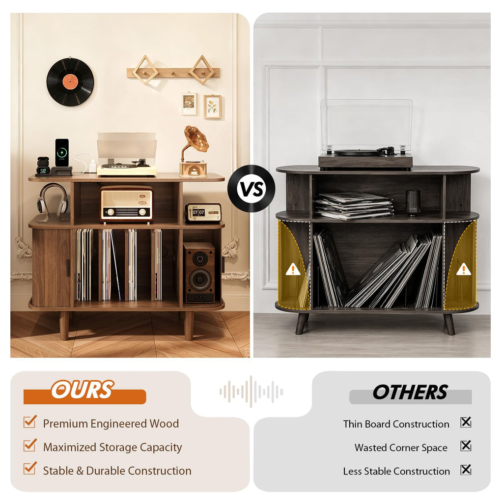 Record Player Stand with Charging Station