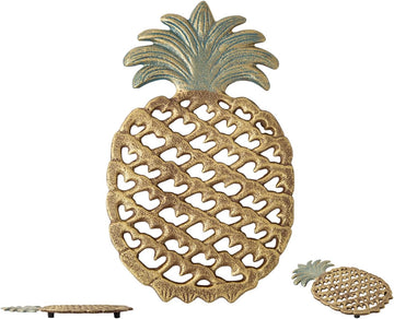 Cast Iron Pineapple Trivet - 5.9"×9" - Rubber Pegs Included