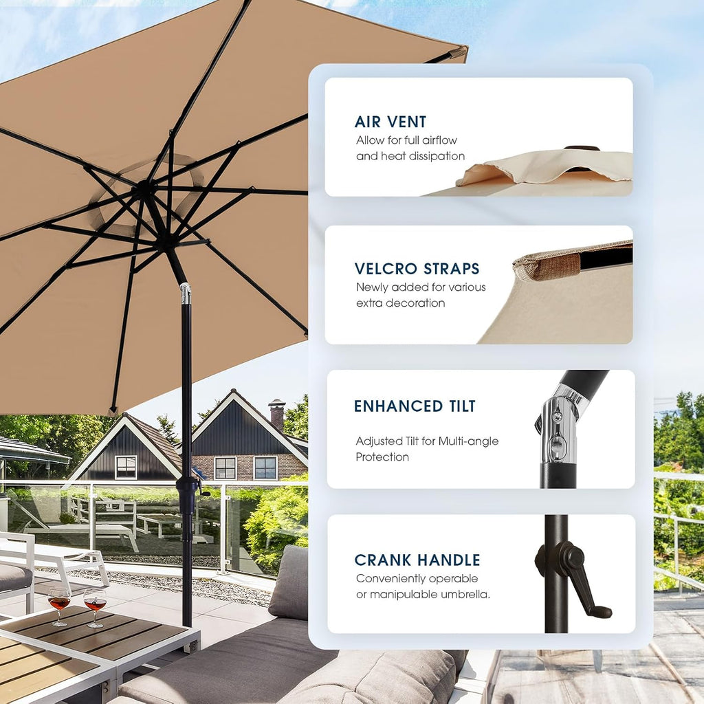 9FT Patio Umbrella with Base, Outdoor Umbrellas with Base Included, 8 Sturdy Ribs