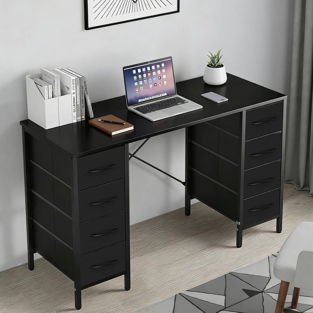 47 Inch Computer Desk with 8 Fabric Drawers, Office Gaming Desk with Storage