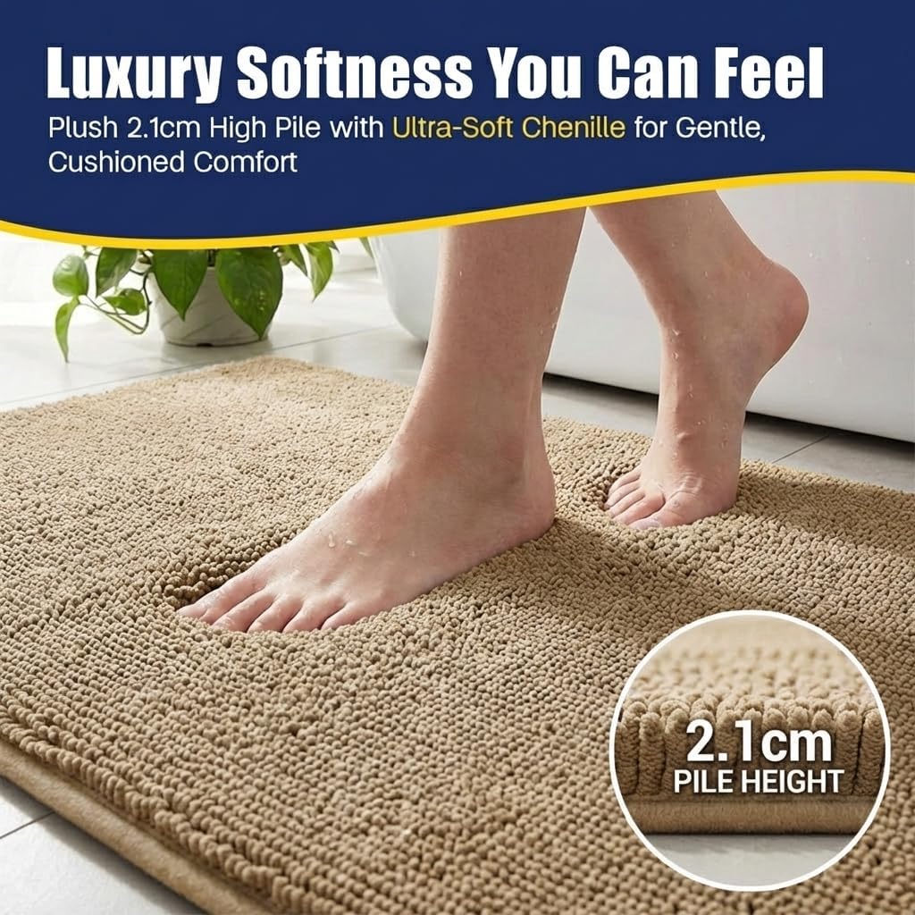 CloudStep Bathroom Rugs, Non Slip Bath Mats , Super Absorbent Memory Foam Chenille, Quick Dry Machine Washable Thick