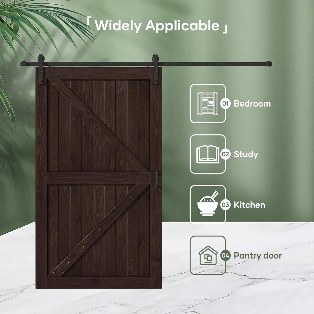 48in x 84in Brown Wood Barn Door with 8ft Barn Door Hardware Track Kit Included, Double Surfaces,Sim
