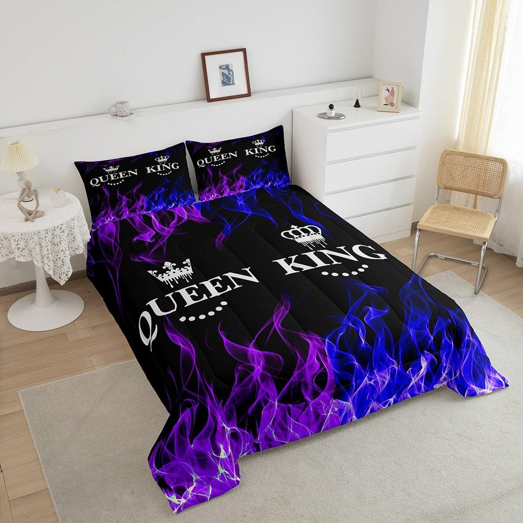 King and Queen Crown Comforter Set Modern Chic Bedding Set Queen Duvet Insert All Season Sets for Couples 3 Pieces - Set of 3