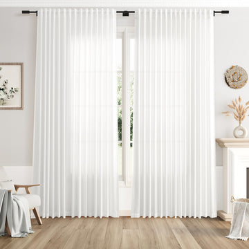 Extra Wide 100 Inch Linen Curtains Divider Light Filtering Semi Sheer Back Tab Patio Curtains for Sliding Door Off