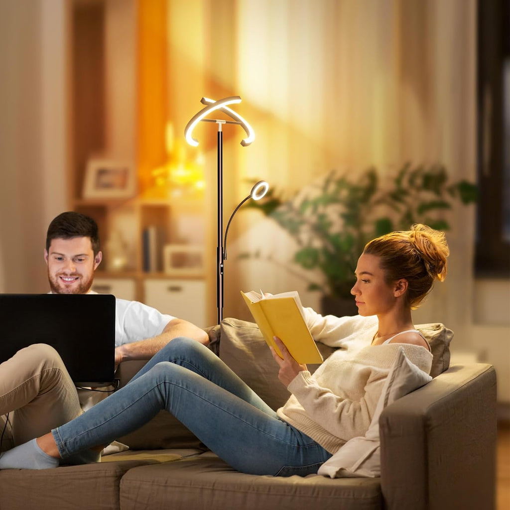2-in-1 Brown LED Floor Lamp - 69" Dimmable Torchiere Standing Lamp with Remote Touch Control