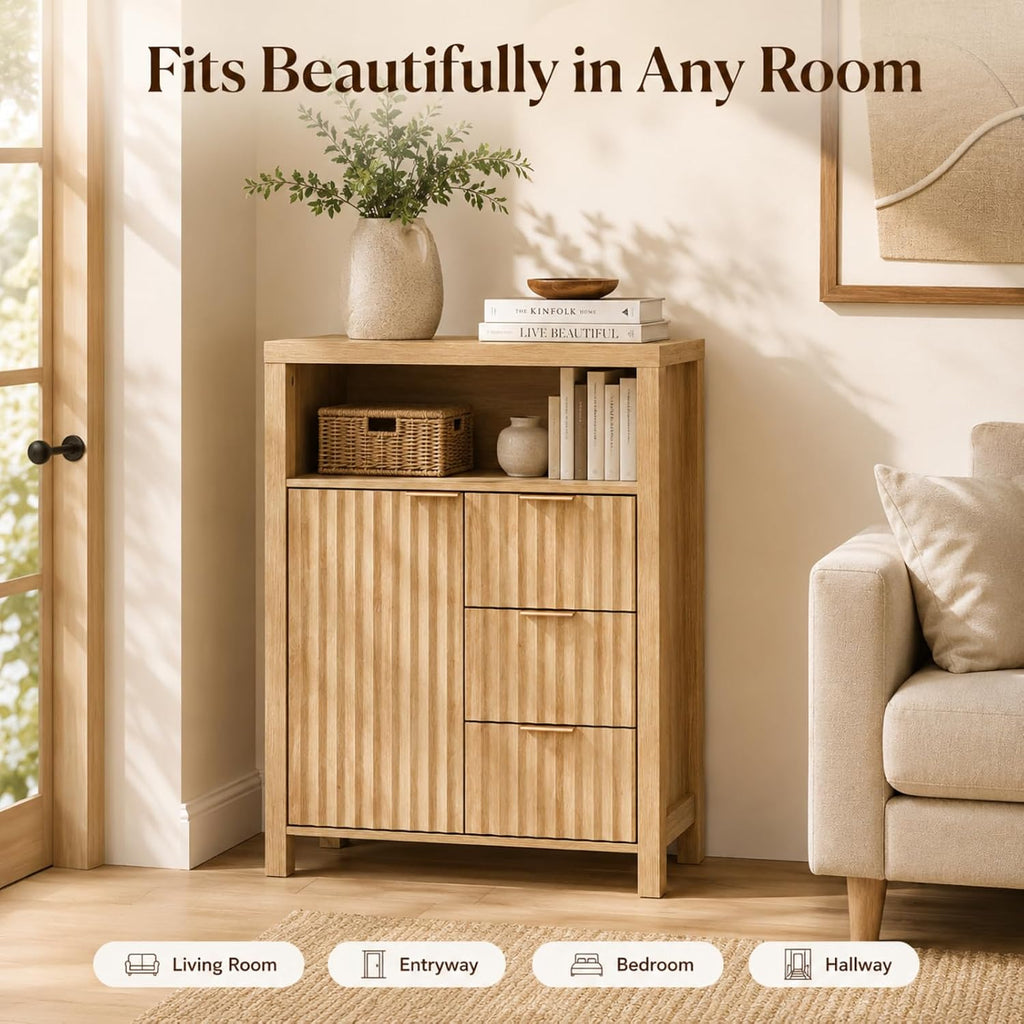 Bathroom Storage Cabinet with 3 Drawers & Door, Slim Freestanding Floor Cabinet Organizer for Small Spaces, 30mm