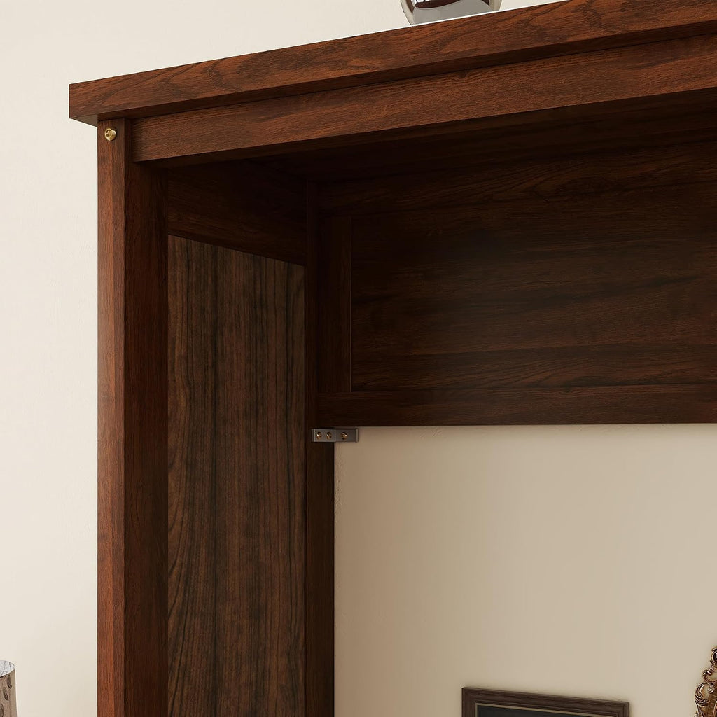 Queen Wood Murphy Bed, Space-Saving Hidden Wall Bed with Desk and Gas Struts, No Box Spring Needed, Walnut