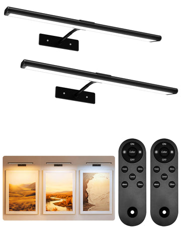 Picture Light for Wall, 16'' Black Rechargeable 4800mAh Black Lights Wireless Remote, Dimmable Magnetic LED Art